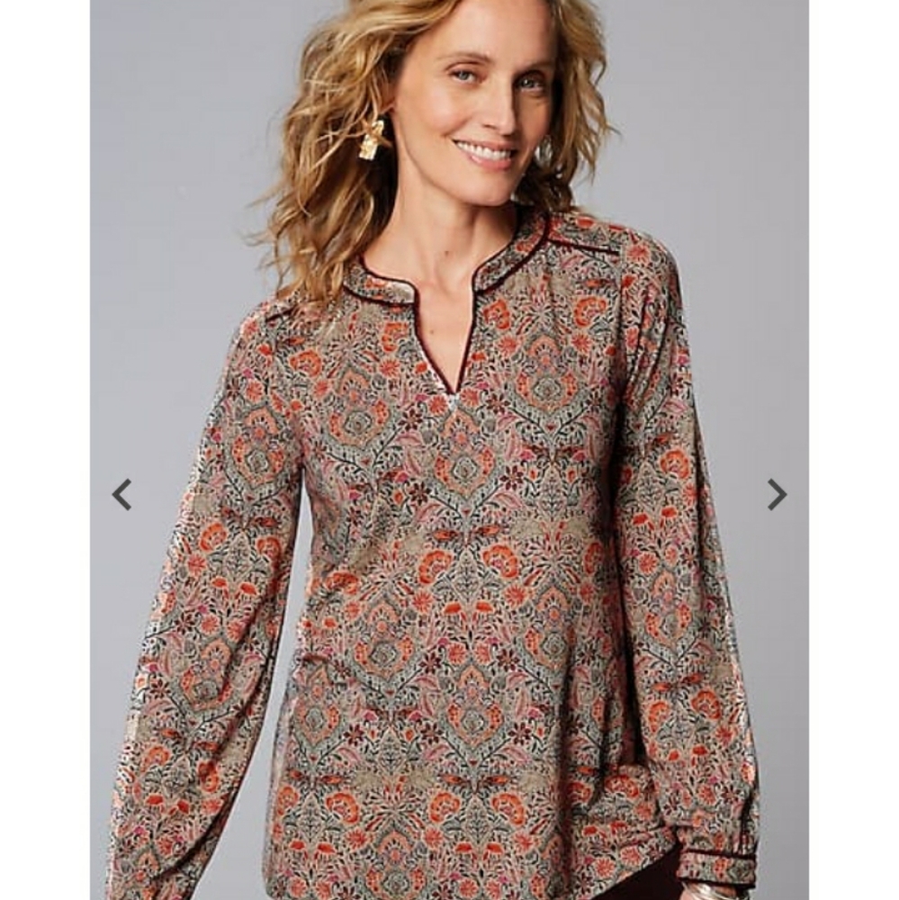J. Jill Size Medium Floral Top With Velvet Detailing - Picture 10 of 12